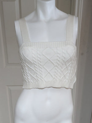 Forever 21 Cream Cable-Knit Square-Neck Crop Top Women's Medium