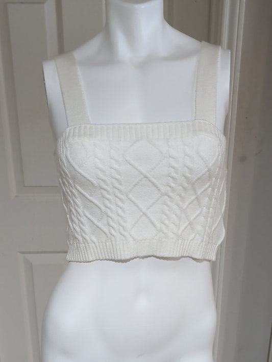 Forever 21 Cream Cable-Knit Square-Neck Crop Top Women's Medium