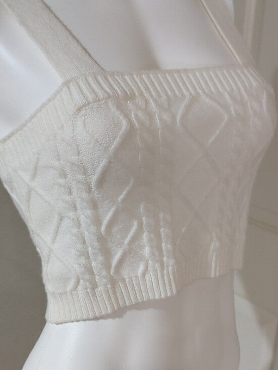 Forever 21 Cream Cable-Knit Square-Neck Crop Top Women's Medium