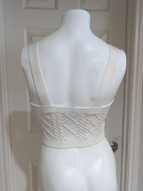 Forever 21 Cream Cable-Knit Square-Neck Crop Top Women's Medium