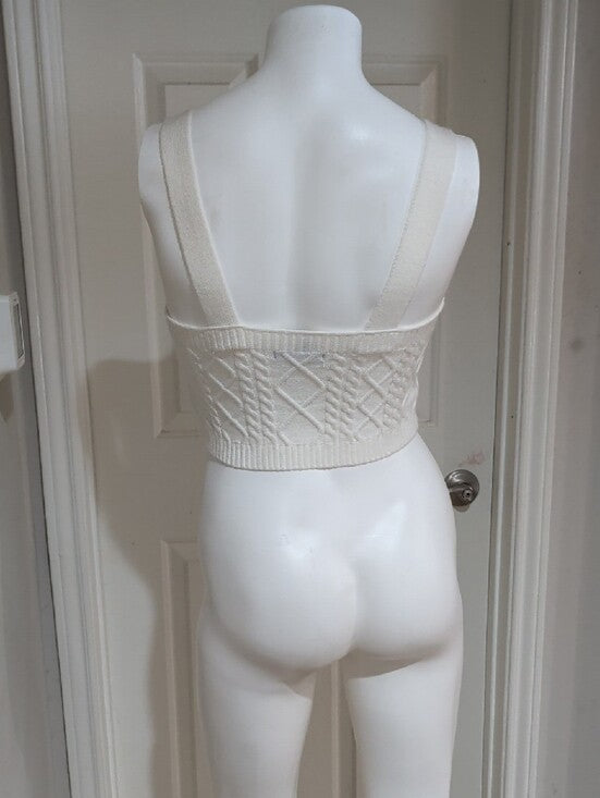 Forever 21 Cream Cable-Knit Square-Neck Crop Top Women's Medium