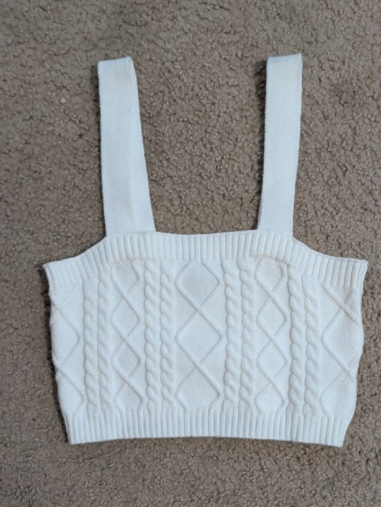 Forever 21 Cream Cable-Knit Square-Neck Crop Top Women's Medium
