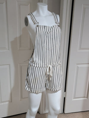 Altar'd State Striped Overall Romper - White & Black Women's Medium