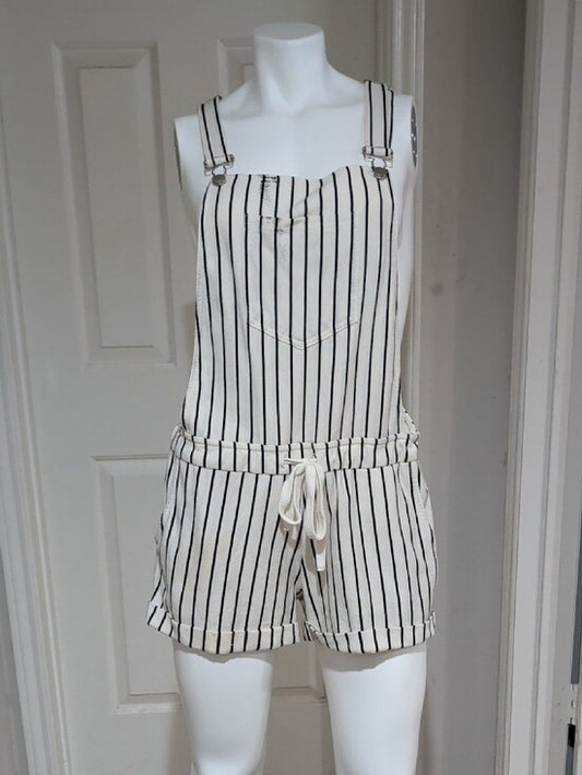 Altar'd State Striped Overall Romper - White & Black Women's Medium