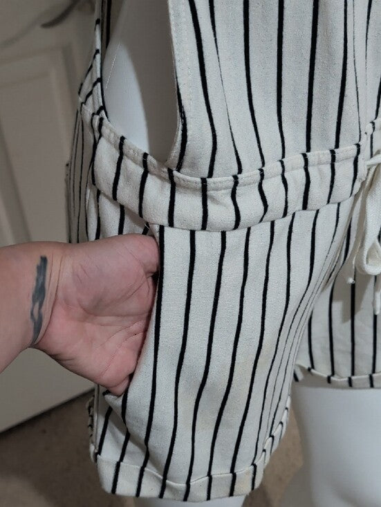 Altar'd State Striped Overall Romper - White & Black Women's Medium