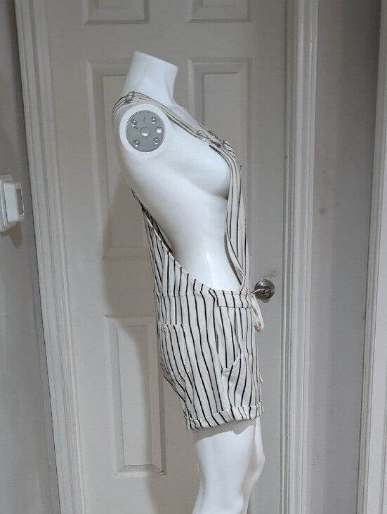 Altar'd State Striped Overall Romper - White & Black Women's Medium