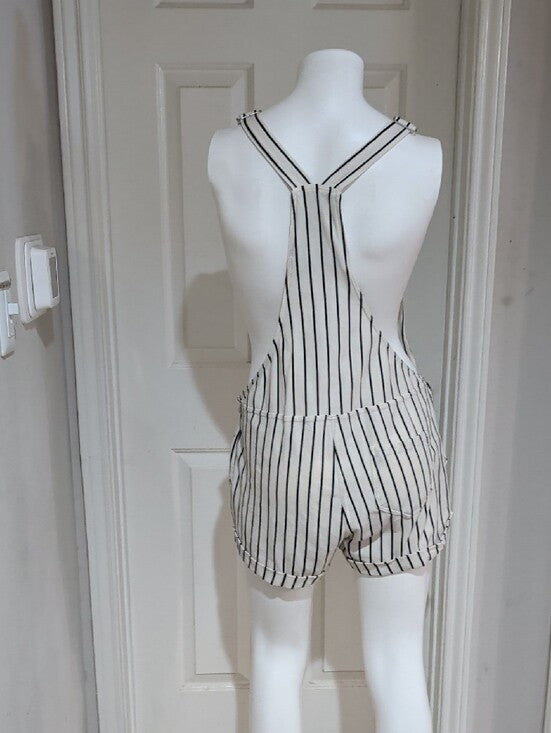 Altar'd State Striped Overall Romper - White & Black Women's Medium