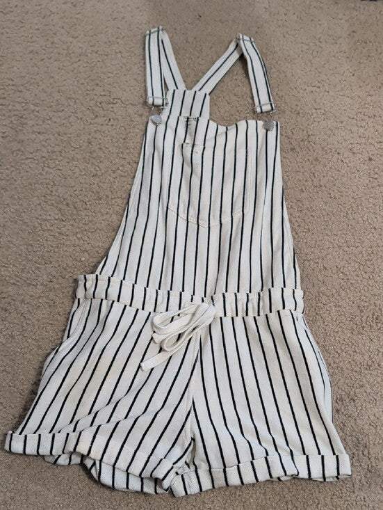 Altar'd State Striped Overall Romper - White & Black Women's Medium