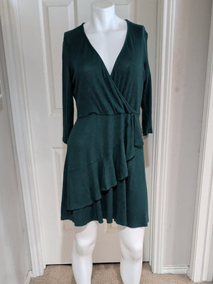 Vintage by & by Dark Teal Wrap Ruffle Mini Dress Women's Large