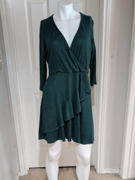 Vintage by & by Dark Teal Wrap Ruffle Mini Dress Women's Large