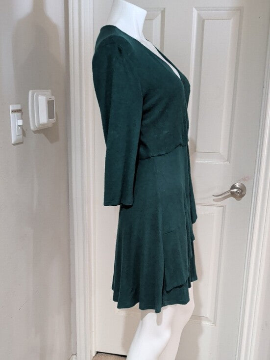 Vintage by & by Dark Teal Wrap Ruffle Mini Dress Women's Large
