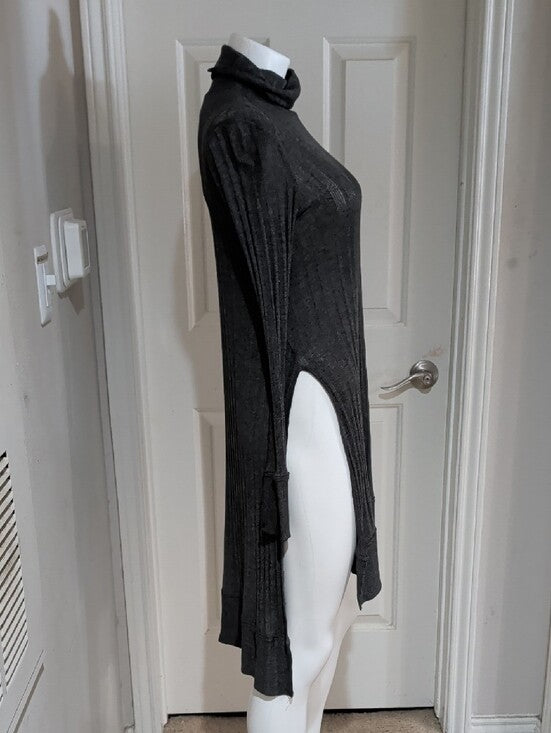 We The Free Charcoal Gray Ribbed Knit Tunic Mini Dress Women's Small