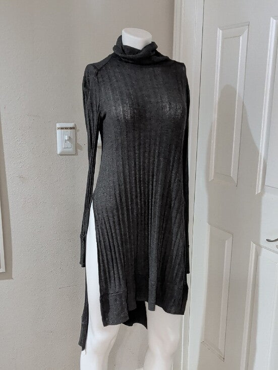 We The Free Charcoal Gray Ribbed Knit Tunic Mini Dress Women's Small