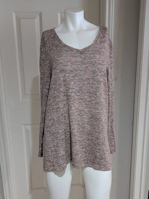 Apt. 9 Heathered Blush V-Neck Long Sleeve Top Women's XL