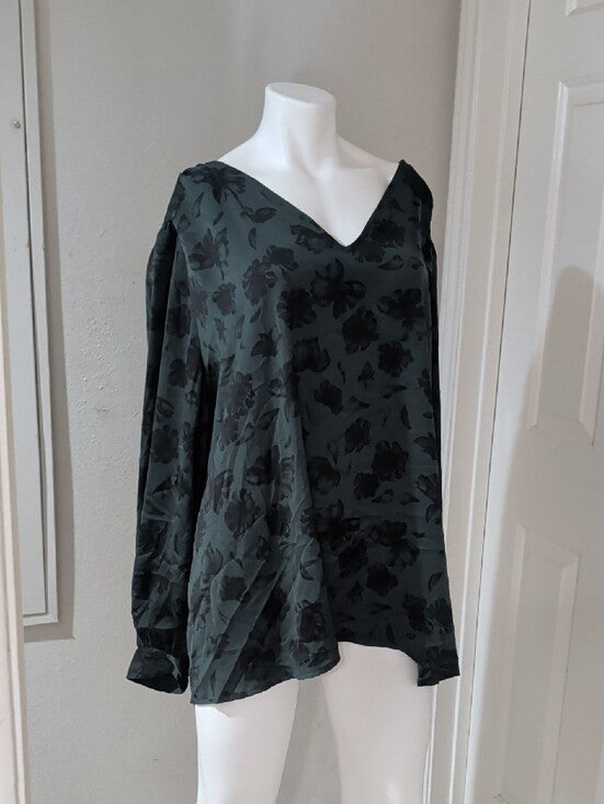 Ava & Viv Dark Green Floral Blouse Women's 4X