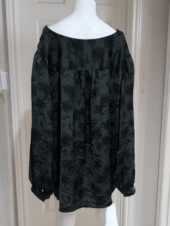 Ava & Viv Dark Green Floral Blouse Women's 4X