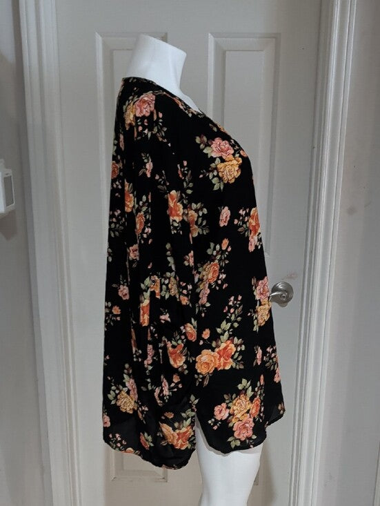 Rue 21 Black Floral Lace-Up Tunic Blouse Women's 4X