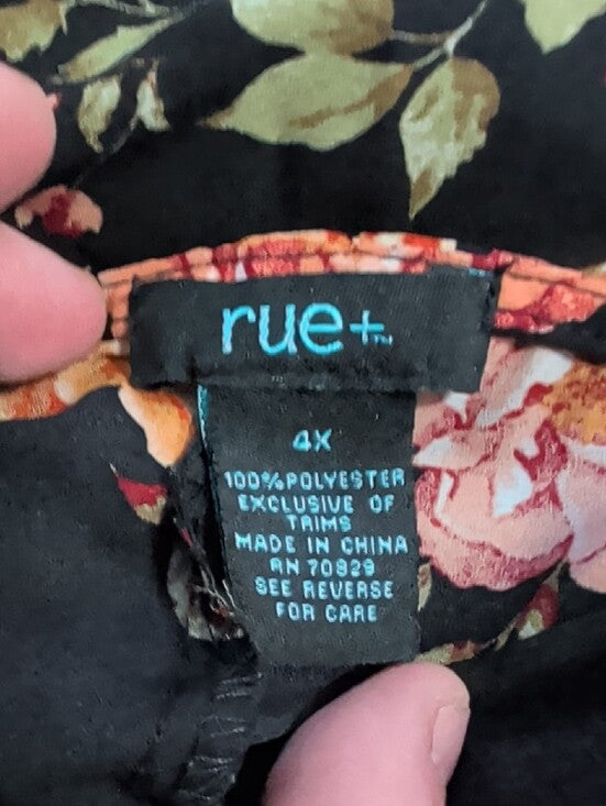 Rue 21 Black Floral Lace-Up Tunic Blouse Women's 4X