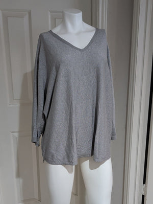 NWT Vila Milano Shimmery V-Neck Long Sleeve Top - Metallic Silver Gray 3X