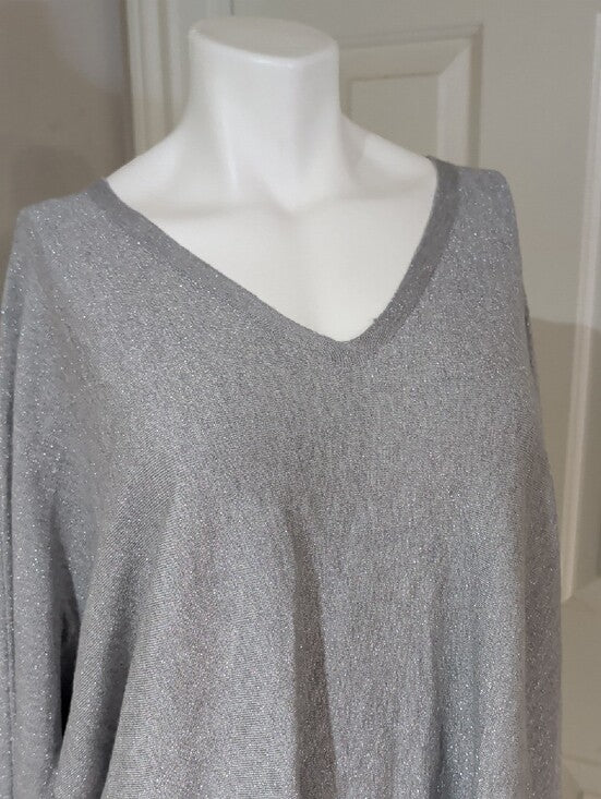 NWT Vila Milano Shimmery V-Neck Long Sleeve Top - Metallic Silver Gray 3X