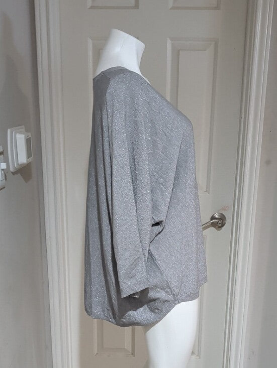 NWT Vila Milano Shimmery V-Neck Long Sleeve Top - Metallic Silver Gray 3X