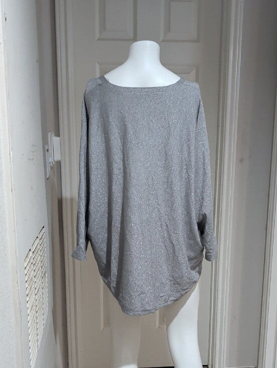 NWT Vila Milano Shimmery V-Neck Long Sleeve Top - Metallic Silver Gray 3X