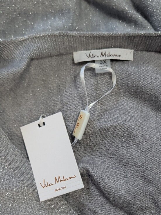 NWT Vila Milano Shimmery V-Neck Long Sleeve Top - Metallic Silver Gray 3X