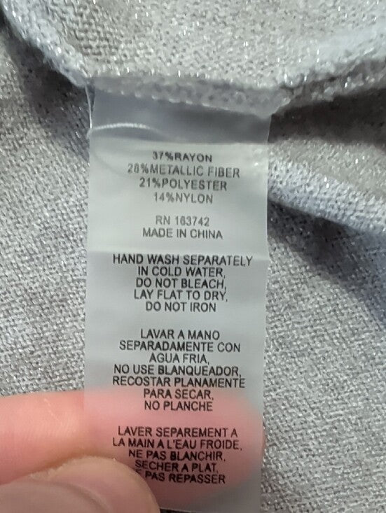 NWT Vila Milano Shimmery V-Neck Long Sleeve Top - Metallic Silver Gray 3X