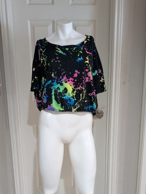 SHEIN Curve+ Black Neon Paint-Splash Crop Top Women's 5X