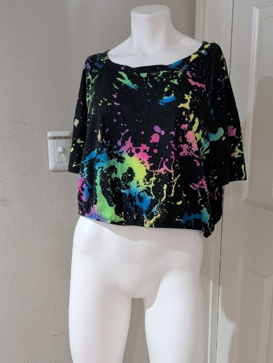 SHEIN Curve+ Black Neon Paint-Splash Crop Top Women's 5X