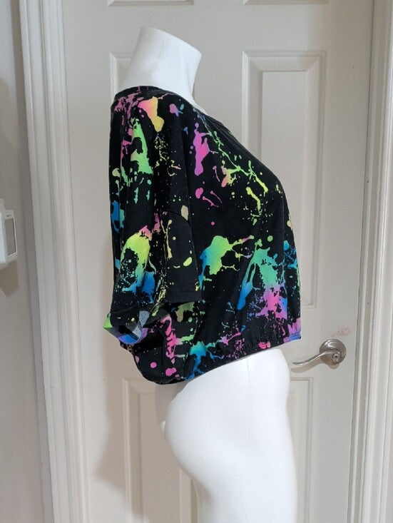 SHEIN Curve+ Black Neon Paint-Splash Crop Top Women's 5X