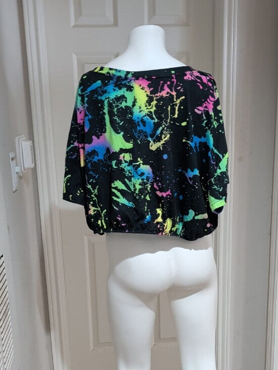 SHEIN Curve+ Black Neon Paint-Splash Crop Top Women's 5X