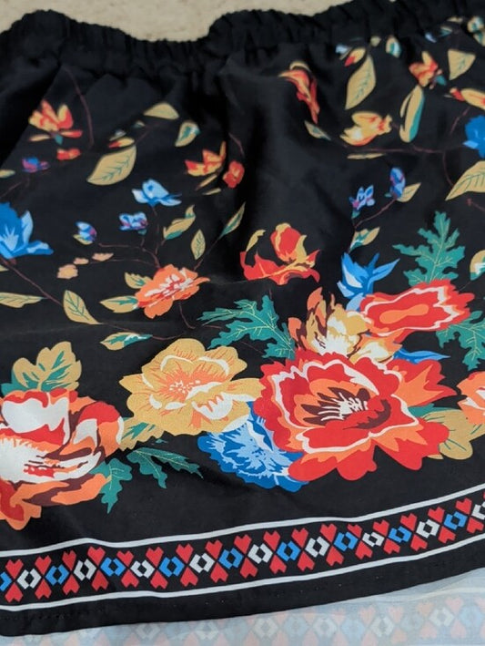 SHEIN Black Floral Border Athletic Shorts Women's 4XL