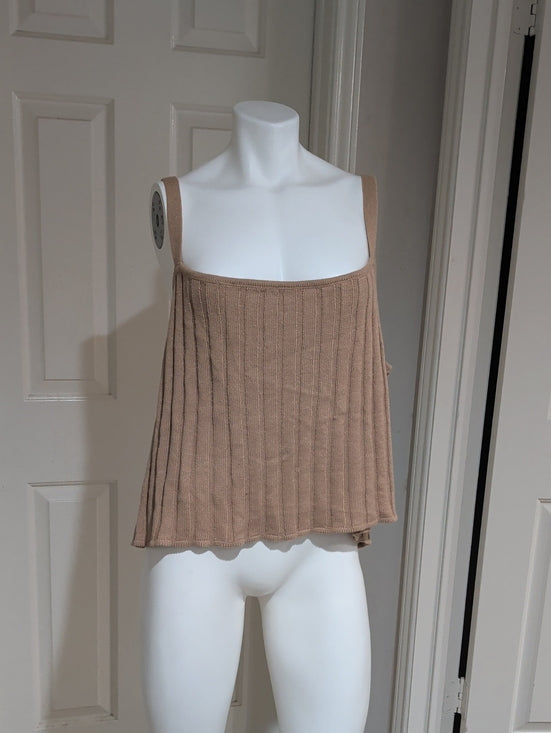 Eloquii Ribbed Square-Neck Tank Top in Tan Women's 3X