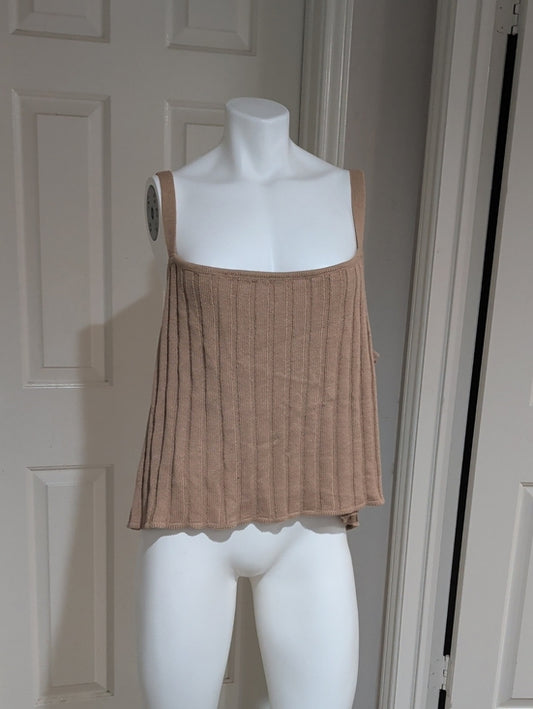 Eloquii Ribbed Square-Neck Tank Top in Tan Women's 3X