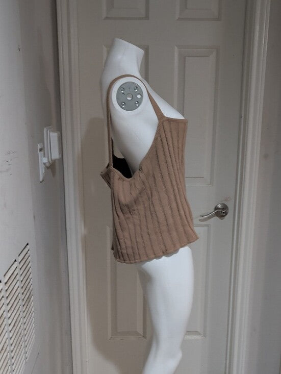 Eloquii Ribbed Square-Neck Tank Top in Tan Women's 3X