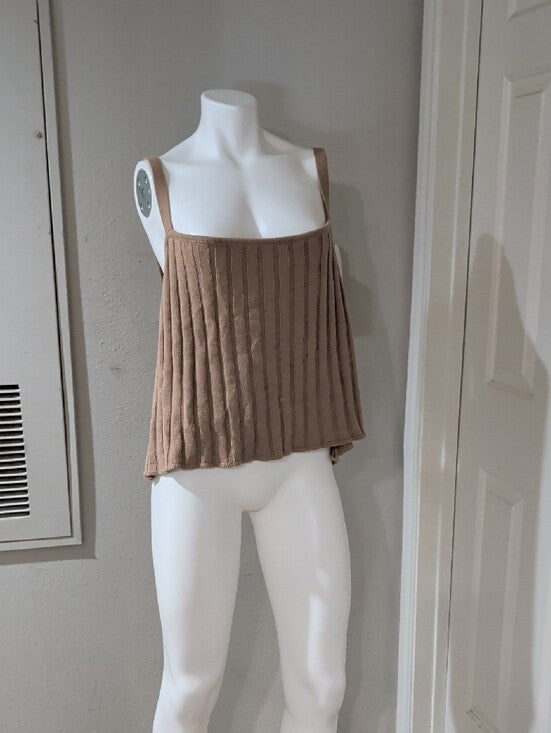 Eloquii Ribbed Square-Neck Tank Top in Tan Women's 3X