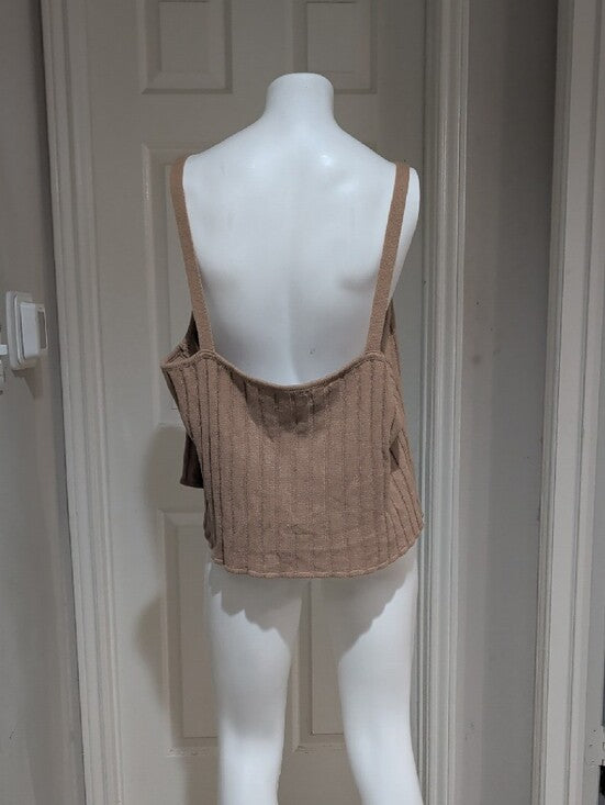 Eloquii Ribbed Square-Neck Tank Top in Tan Women's 3X