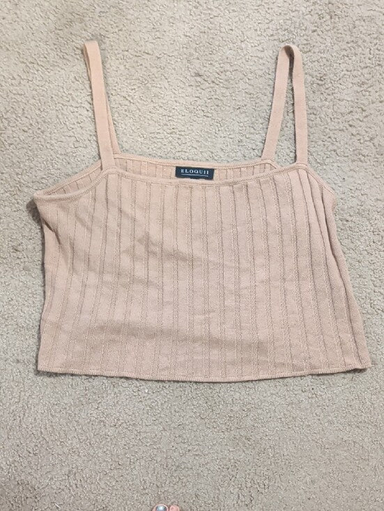 Eloquii Ribbed Square-Neck Tank Top in Tan Women's 3X