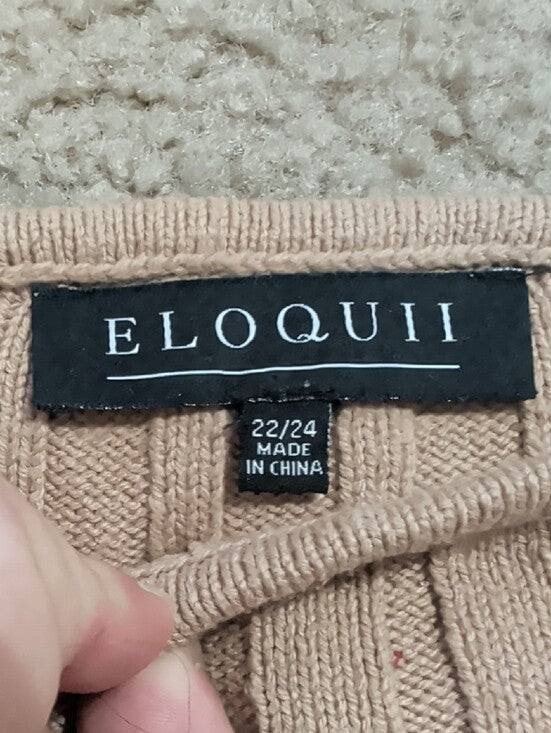 Eloquii Ribbed Square-Neck Tank Top in Tan Women's 3X