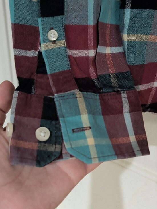 Goodfellow & Co Teal and Burgundy Plaid Button-Down Shirt Men's Small