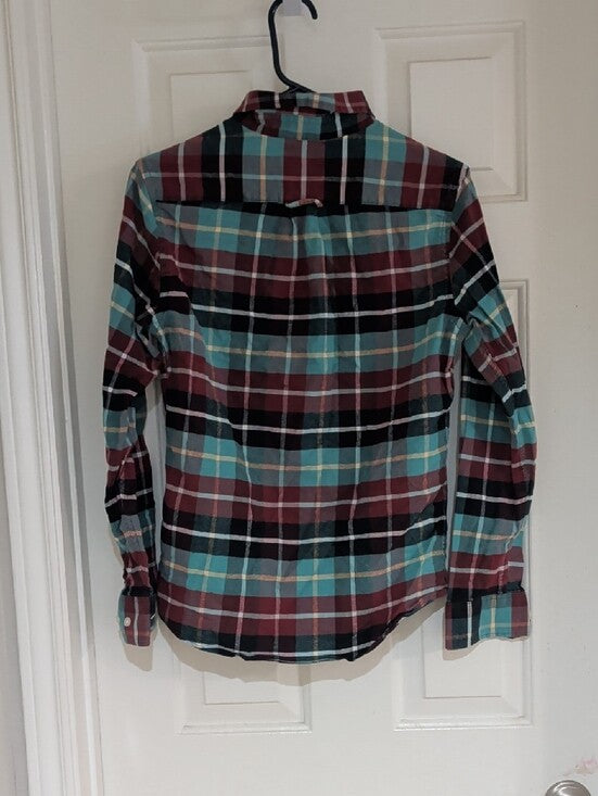 Goodfellow & Co Teal and Burgundy Plaid Button-Down Shirt Men's Small