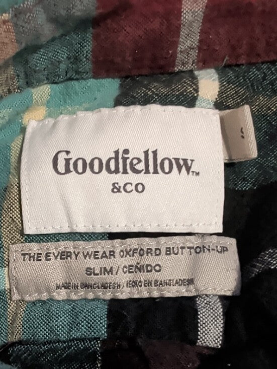 Goodfellow & Co Teal and Burgundy Plaid Button-Down Shirt Men's Small