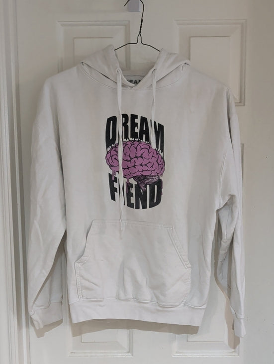 White "Dream Fiend" Graphic Hoodie with Pink Brain Men's Large