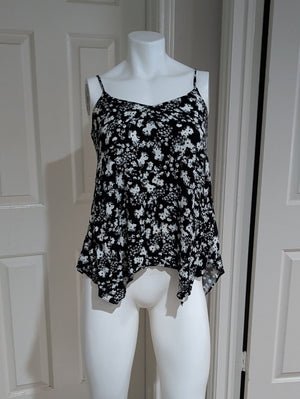 Mossimo Black and White Floral Handkerchief Hem Cami Top Women's Medium