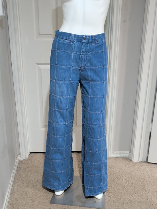Vintage Sears Roebuck Blue Patchwork Wide-Leg Denim Pants Women's 5/6