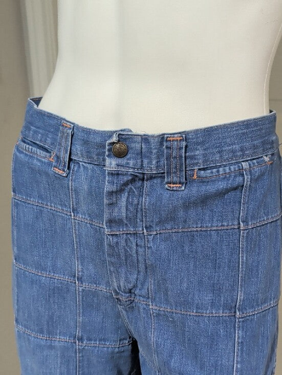 Vintage Sears Roebuck Blue Patchwork Wide-Leg Denim Pants Women's 5/6