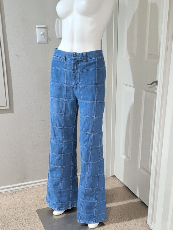 Vintage Sears Roebuck Blue Patchwork Wide-Leg Denim Pants Women's 5/6