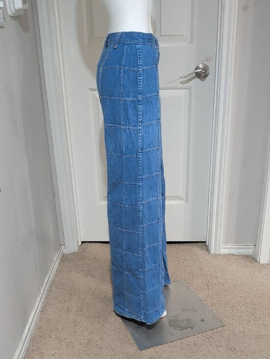 Vintage Sears Roebuck Blue Patchwork Wide-Leg Denim Pants Women's 5/6