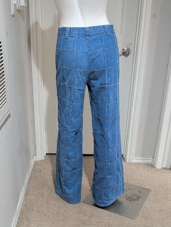 Vintage Sears Roebuck Blue Patchwork Wide-Leg Denim Pants Women's 5/6